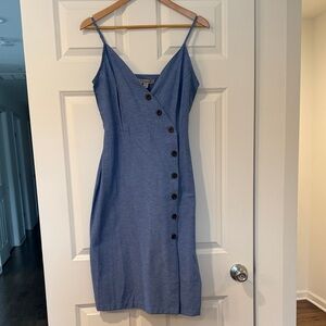 Macy's Denim Blue Midi Dress with Button Front